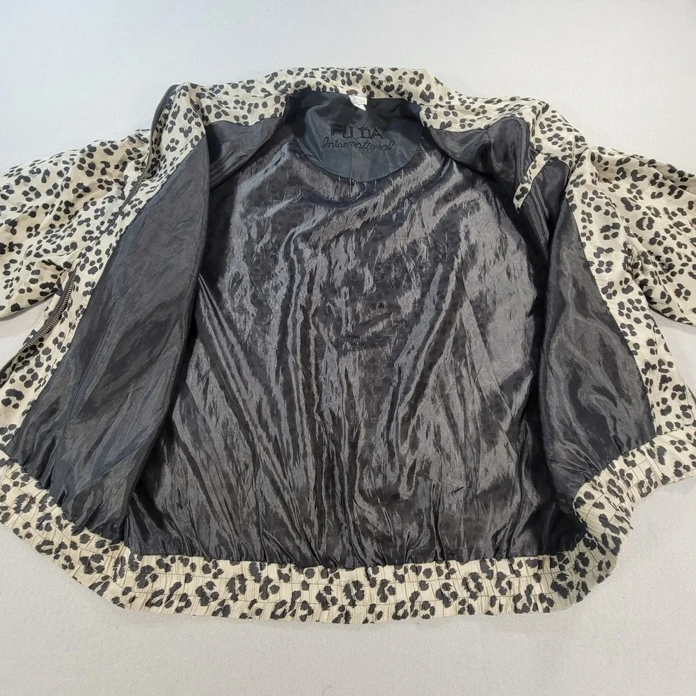 Fuda International Jacket Vintage 100% Silk Leopard Print 90s Y2K Women's XL